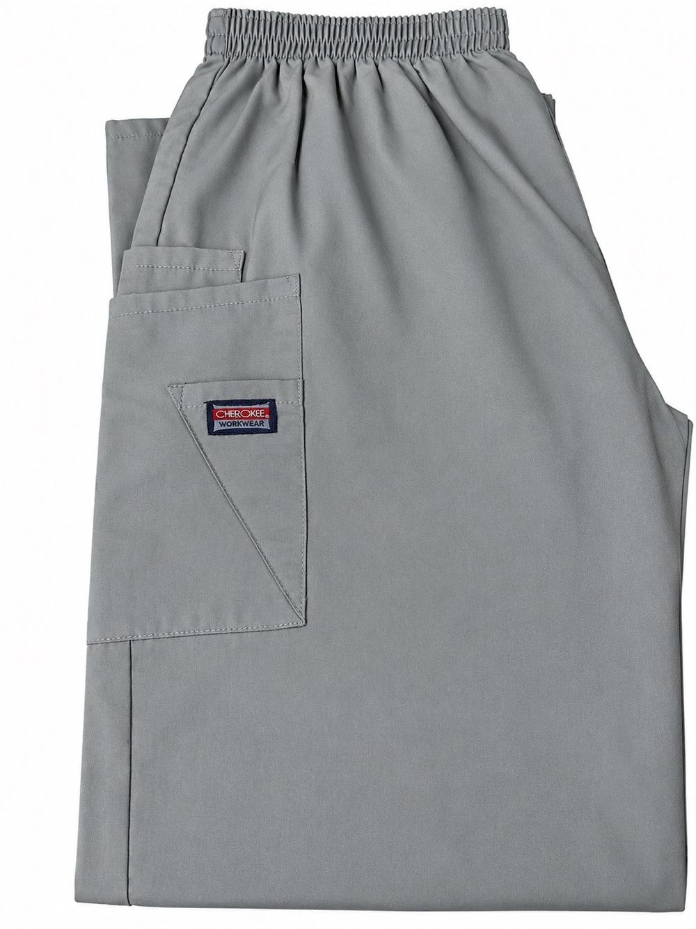 Women’s Cherokee Gray Elastic Waist Scrub Pants Size L Petite Cargo Pockets